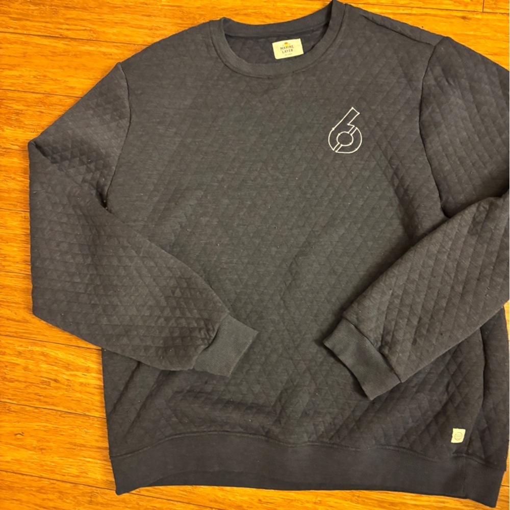 Marine Layer xxl Men's Dark Gray: navy Quilted Crewneck Sweater